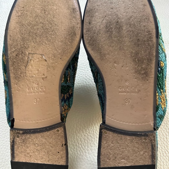 Gucci Princetown Slipper Slides Blue Gold Horsebit Mule - Picture 2 of 7